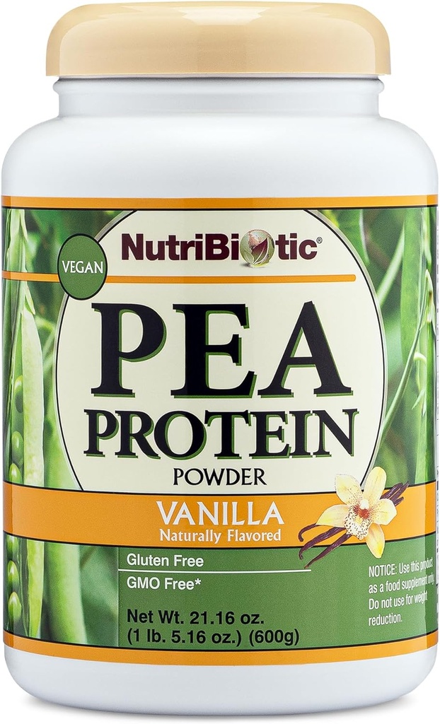 NutriBiotic Pea Protein Vanilla 21 Oz | 低炭水化物ビーガン植物プロテインパウダー | 100% 成長し、米国で処理 | おいしいクリームとBCAA-リッチ | 化学品なしで製造, GMO&グルテンフリー | ケトフレンドリー