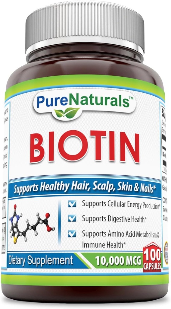 Pure Naturals Biotin 10,000 Mcg, 100 Capsules- Supports Healthy Skin & Hair – Promotes Overall Good Health