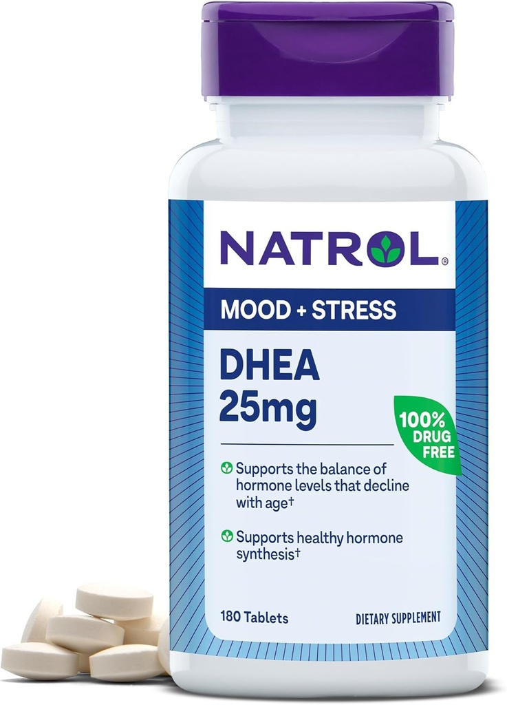 Natrol 気分 & ストレス DHEA 25カルシウムと mg, 特定のホルモンレベルと気分のサポートのバランスのためのサプリメント, 180 錠, 180 日の供給