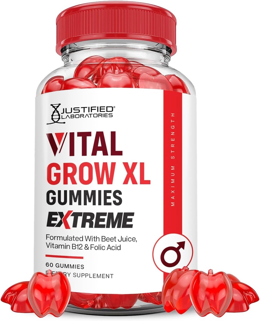 Justified Laboratories Vital Grow XL Extreme 2000MG Performance Gummies Advanced Formula Formulated with ACV Pomegranate Beet Juice Powder B12 Vegan Non GMO 60 Gummys
