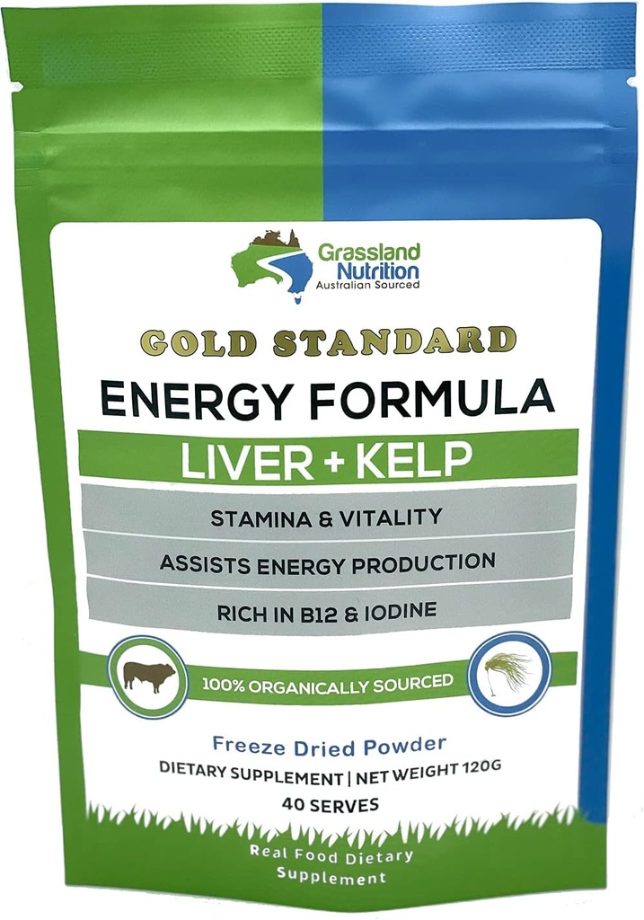 Grass Fed Beef Liver with Wild Harvested Kelp Energy Formula — Natural B12, Iodine, Iron & Vitamin A (120G Powder)