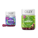 OLLY便秘救済30ct、エネルギーGummy 60ct - Rhubarb Prunes Amla Berry、B12 CoQ10 Goji Tropical