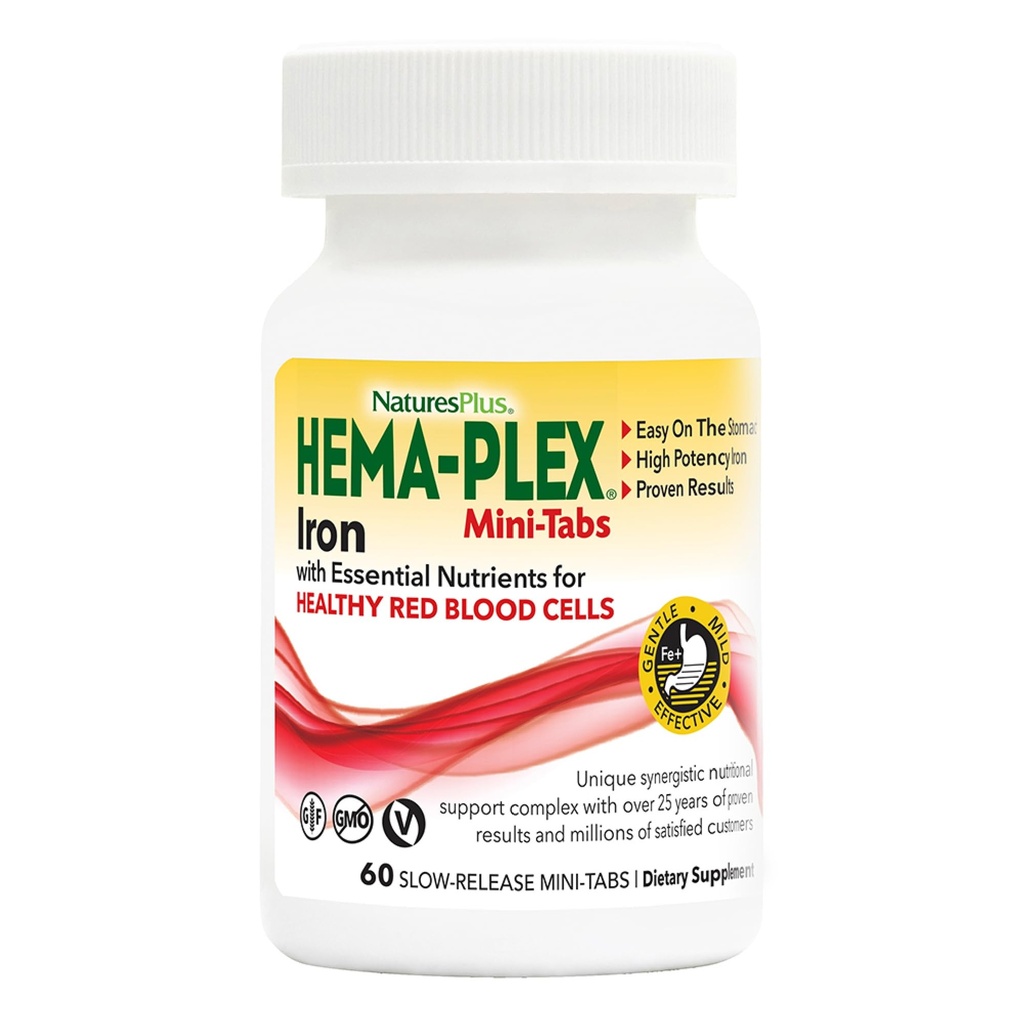 NaturesPlus Hema-Plex アイロン - 60 スローリリースミニタブ - 2 パック - 85 mg ケレート鉄 - 総血の健康 - ビタミン C ・ バイオフラボノイド - ビーガン、グルテンフリー - 60 総給