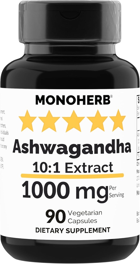 MONOHERB Ashwagandhaのエキス1000のmg - 90のベジタリアンのカプセル
