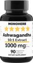 MONOHERB Ashwagandhaのエキス1000のmg - 90のベジタリアンのカプセル