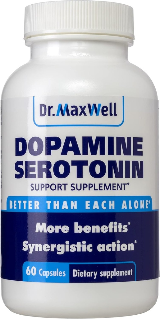 Serotonin and Dopamine Supplements, Better Than Dopamine or Serotonin Support Only. Helps Maintain Normal Neurotransmitter Levels. Mucuna Pruriens, 5-HTP, 60 Capsules Women Men
