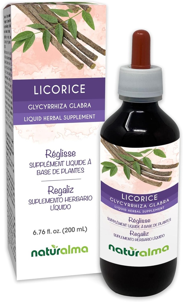 ナチュラルマ・リコライスまたはリコライス(Glycyrrhiza glabra) ルートアルコールフリーのチンチャー - 6.76 fl oz 液体抽出物をドロップ - ハーブサプリメント - ビーガン