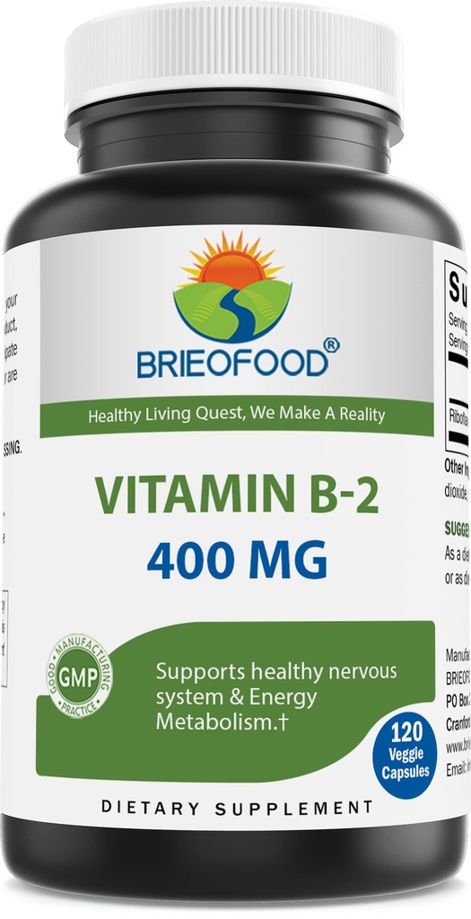 ブリオフードビタミンB2(リボフラビン)400mg、120ベジーカプセル - グルテンフリー、非GMO