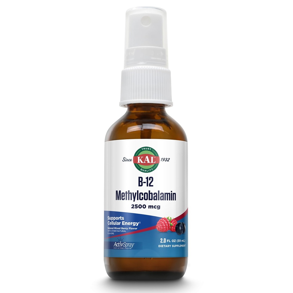 KALのビタミンB12のMethylcobalaminのActivSpray 2500mcgの健康なエネルギー、Metabolism、Nerve及び赤い血球サポート、*の最高行為の液体B12の最高の吸収、自然な果実味、80のサービング、2つのflのoz
