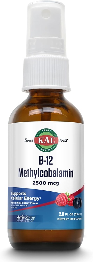 KALのビタミンB12のMethylcobalaminのActivSpray 2500mcgの健康なエネルギー、Metabolism、Nerve及び赤い血球サポート、*の最高行為の液体B12の最高の吸収、自然な果実味、80のサービング、2つのflのoz