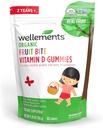 Wellements Organic Fruit Bite Vitamin D Gummies | Vitamin D3 Gummy for Kids, Supplement for Healthy Growth & Bone Development*, Raspberry Flavor | 60 Day Supply, Ages 2+