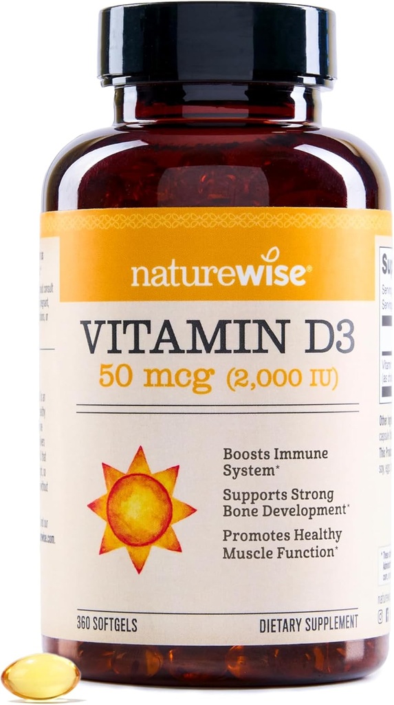 NatureWiseビタミンD3 2000iu(50 mcg)免疫サポート、健康な筋肉機能および骨の健康のための1年の供給 - 非GMO、有機エキストラバージンオリーブオイル(ミニSoftgel)、360カウント