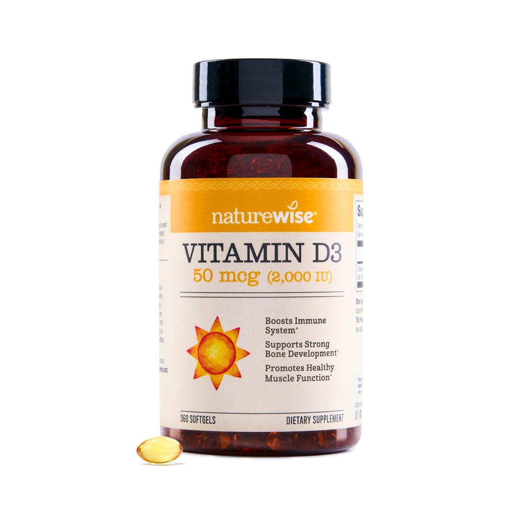 NatureWiseビタミンD3 2000iu(50 mcg)免疫サポート、健康な筋肉機能および骨の健康のための1年の供給 - 非GMO、有機エキストラバージンオリーブオイル(ミニSoftgel)、360カウント