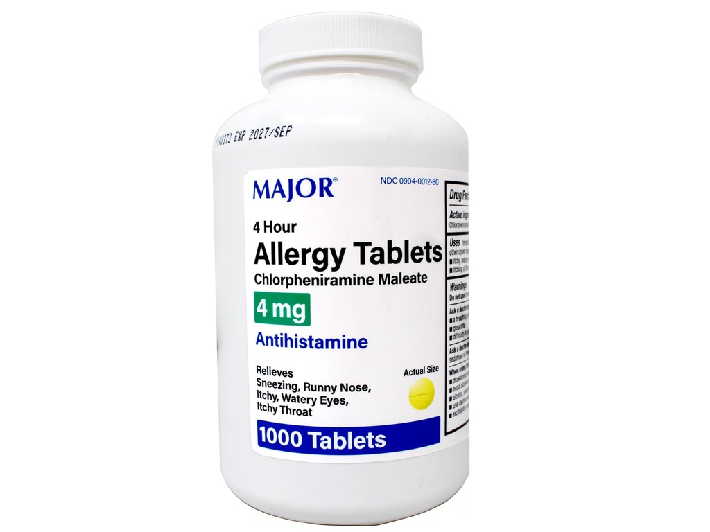 主要なアレルギーのタブレット、ChlorpheniramineのMalate 4のmg、Antihistamine 4時間、1000のタブレット