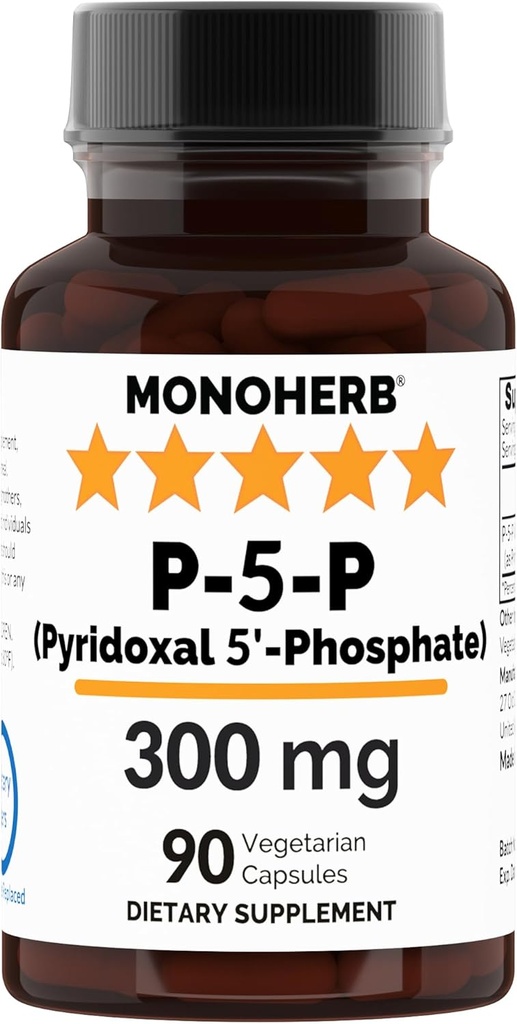 MONOHERB Pyridoxal 5-Phosphate 300 mg - 90 Vegetarian Capsules - P5P Activated Vitamin B6 - Highly Bioavailable