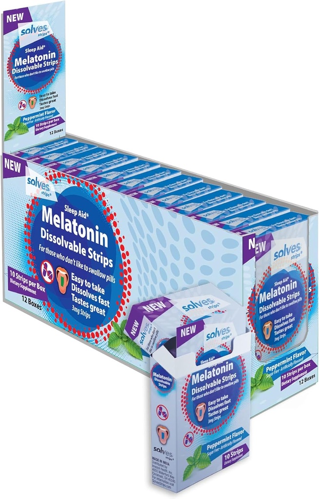 ソルヴェススリープアイド - 3mgメラトニン分解ストリップ、クイック、ディープ&レストフルスリープソリューション、ペパーミント風味、大人、砂糖フリー/ドラッグフリー/トラベルフレンドリー(120パック)