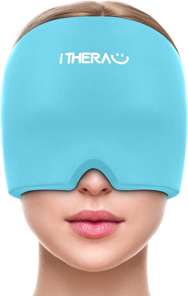 iTHERAU Migraineの救助の帽子、頭痛の帽子、熱いおよび風邪療法のゲルのアイス パックの頭部の覆い、頭痛の救助の帽子のための頭痛の救助の帽子、ふわの目、張力および圧力救助の青