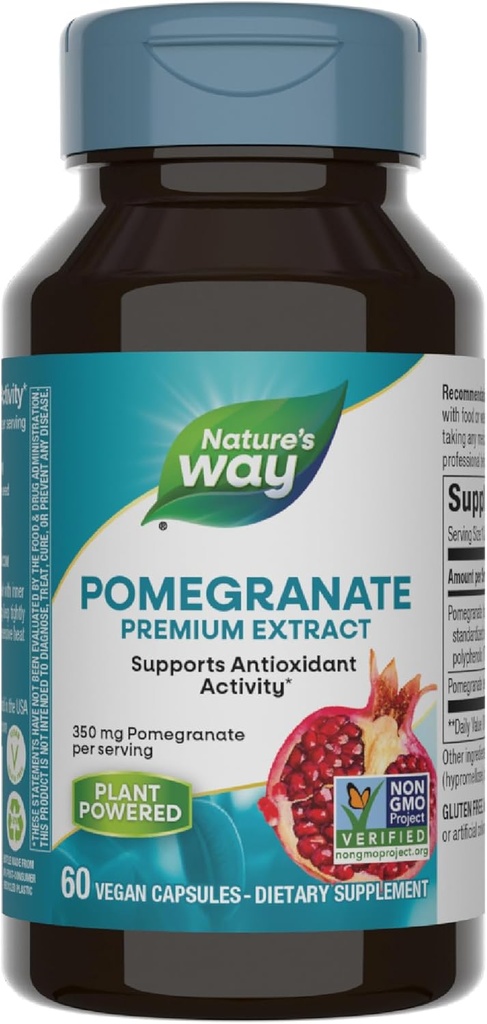 Nature's Way Pomegranate、アンチオキシダント活動をサポート*、プレミアムエキス、サービングあたり350mg、非GMOプロジェクト検証済み、ビーガン、60カプセル(5月パッケージ)