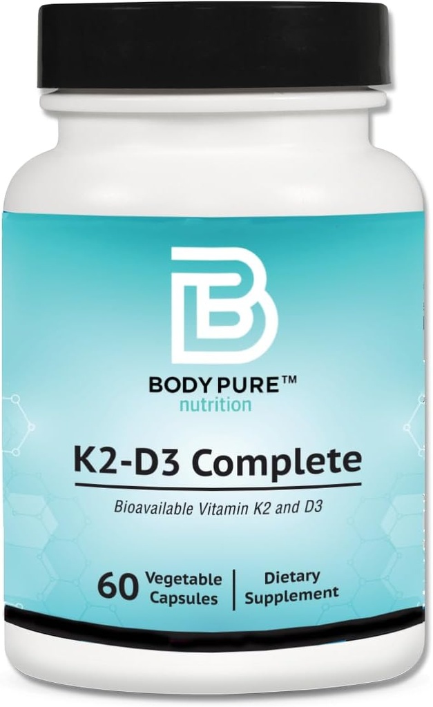 ボディピュア K2-D3 完了 - 5000iu ビーガン D3 & 45mcg ビタミン K2 として MK7 (MenaQ7® PRO)| 1 日フォーミュラ, 非GMO 認定, ビーガン認定, グルテンフリー & 60 カプセル