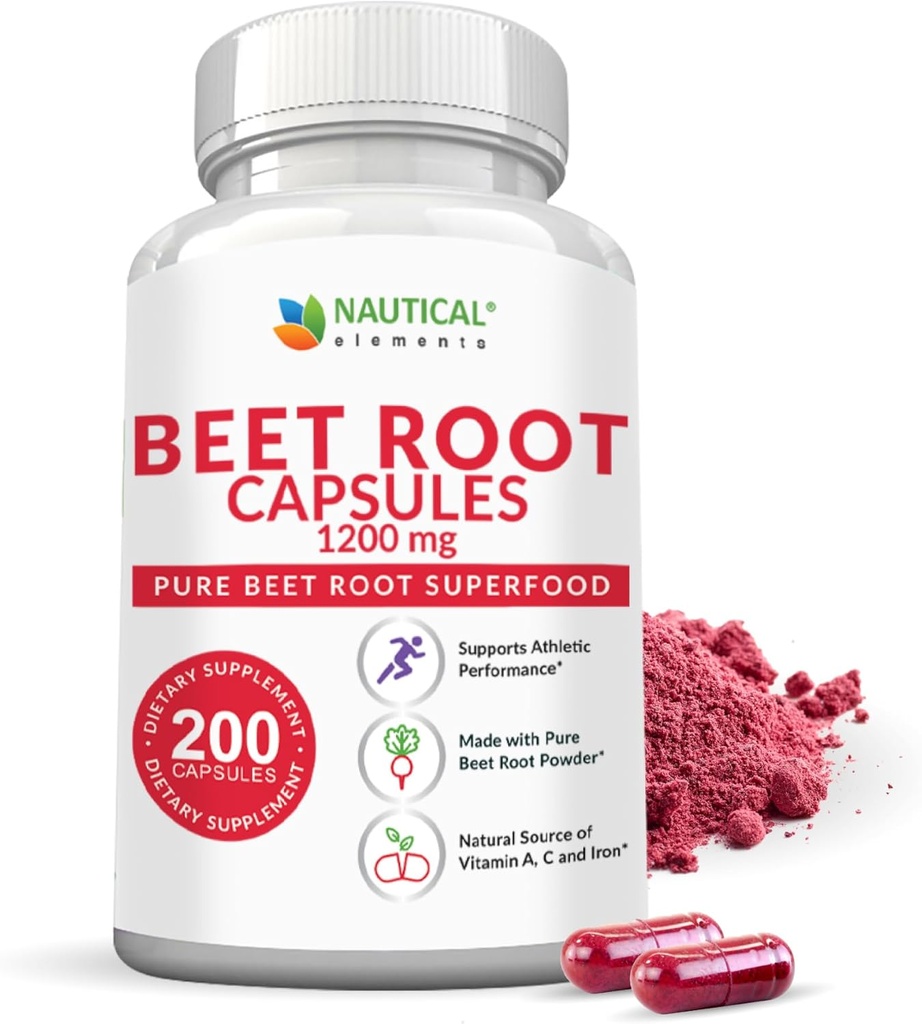 ビートルートカプセル - サービングあたり1200mg - 200ビートルートパウダーカプセル - Beetrootパウダーサポート血圧、アスレチックパフォーマンス、消化器系、免疫システム(純粋、非GMO&グルテンフリー)