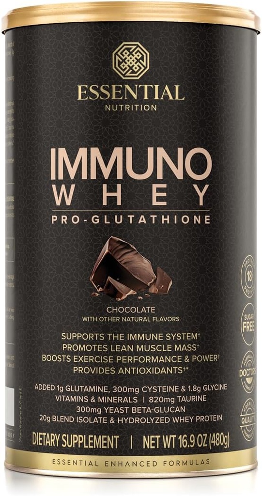 Essential Nutrition Immuno Whey - Isolate & Hydrolyzed Whey Protein Powder with Added Amino Acids to Support Glutathione Production - Beta Glucan - Chocolate - 16.9 oz (15 Servings)