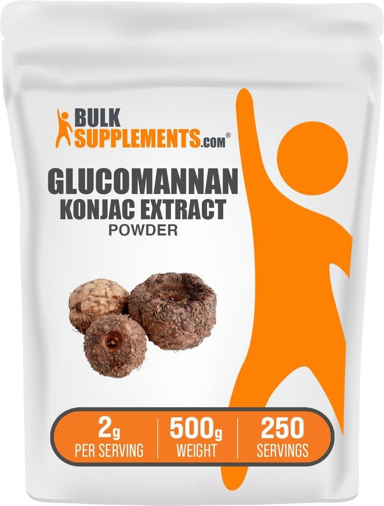 BulkSupplements.comグルコマンナンパウダー - Konjac Root Extractパウダー、グルコマンナンサプリメント - グルテンフリー、給食当たり2g、500g(1.1ポンド)(パッケージ1)