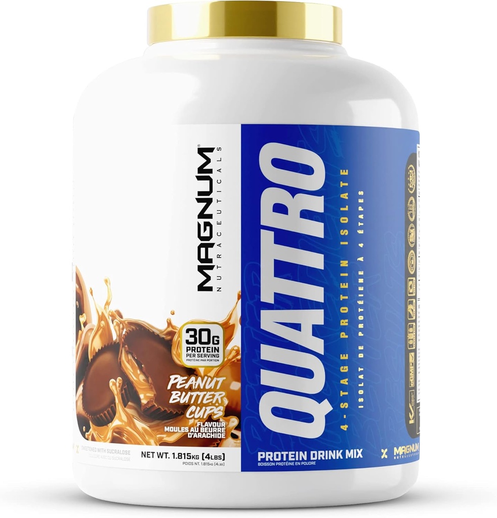 Magnum Nutraceuticals Quattro Whey Protein Powder, Peanut Butter Cup 4lb – 筋肉の成長と回復のための優れたタンパク質隔離ブレンド