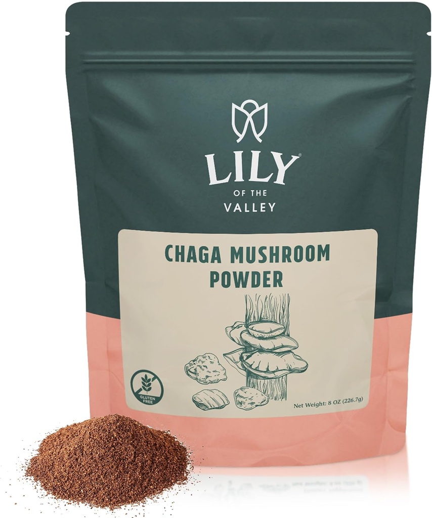 LILY OF THE VALLEY Chaga Mushroom Powder - Chaga Extract Superfood for Chaga Tea, Smoothies and Beverages - Keto Friendly - Vegan & Gluten-Free - Packed in Resealable Pouch (16oz, 453g)