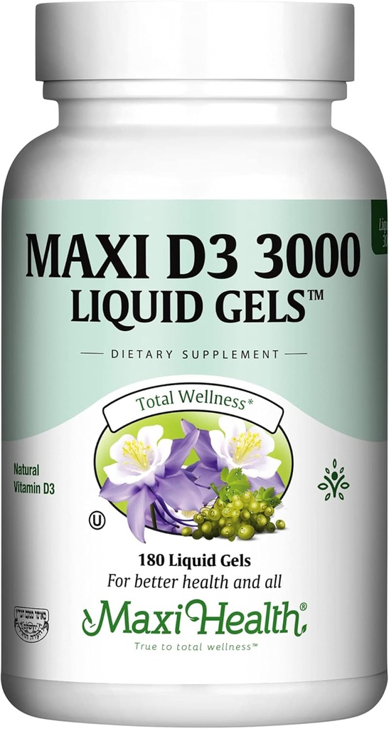 Maxi健康ビタミンD3 3000 IU 75 mcgビタミンDサプリメント健康な骨、歯、免疫サポート - VIT D3サプリメントは、非GMOを飲みやすく、男性と女性のためのサプリメント - Kosher 180ゲル