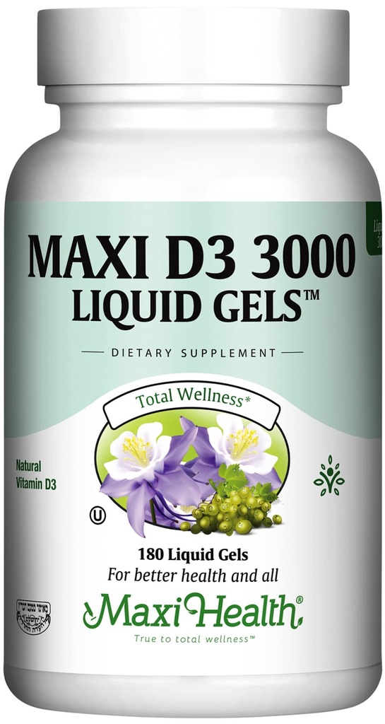 Maxi健康ビタミンD3 3000 IU 75 mcgビタミンDサプリメント健康な骨、歯、免疫サポート - VIT D3サプリメントは、非GMOを飲みやすく、男性と女性のためのサプリメント - Kosher 180ゲル