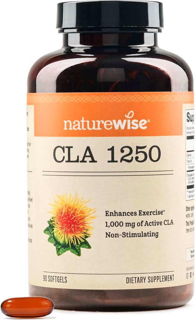 NatureWise CLA 1250 - 女性と男性のための結束リン酸のサプリメント, 刺激しない, 健康的な体重をサポート, フィットネス目標 - 非GMO, グルテンフリー - 90 ソフトゲル[1ヶ月の供給]