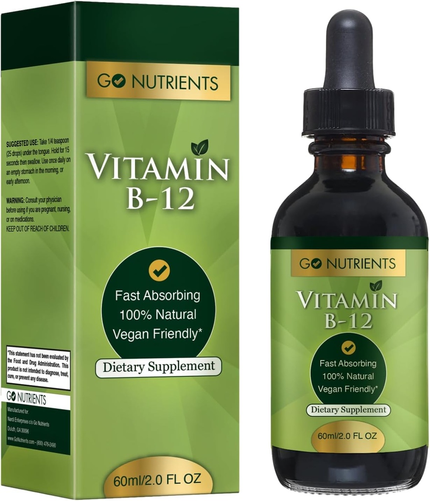 ゴーNutrientsビタミンB12サブリンガルメチルコバラミン - B-12液体ドロップ3000mcg、有機ラズベリー味、ビーガン - エネルギーをサポート、神経の健康と赤血球形成 - 2oz(48のサービング)
