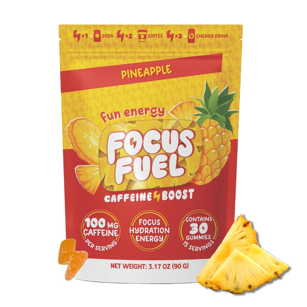 FocusFuel Energy Chews - パイナップル風味(15サービング) - 100mgカフェイン+アルファGPC + L-テアニン+ B12、マグネシウム - 熱帯エネルギーブースト - クラッシュまたはジッタなし