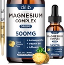 Triple Magnesium Complex Supplement-Magnesium Glycinate, Citrate, Malate Liquid Drops 500mg with Ashwagandha, L-Theanine, Vitamin B6 for Calm, Stress Relief, Sleep, Muscle Support-Pineapple Flavor