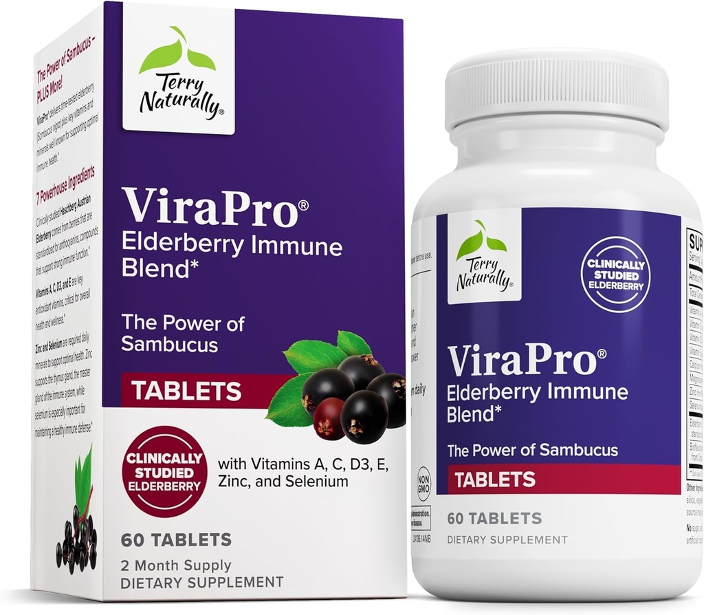 Terry Naturally ViraPro - 免疫サポートのためのハーブブレンドとサプリメント - エルダーベリー、亜鉛、セレン - サポート免疫応答 - 60錠
