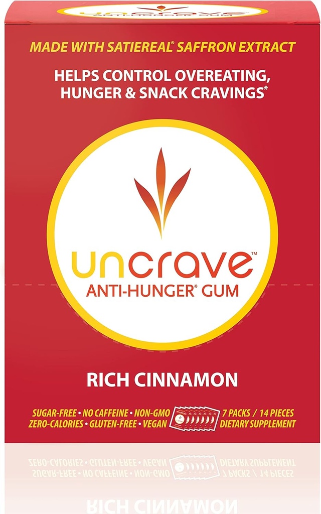 UNCRAVE Gum - 100%ピュアサフランエキスで注入 - コントロールクレーブ - 気分を改善 - ビジョン健康 - リッチシナモン(14ピース)