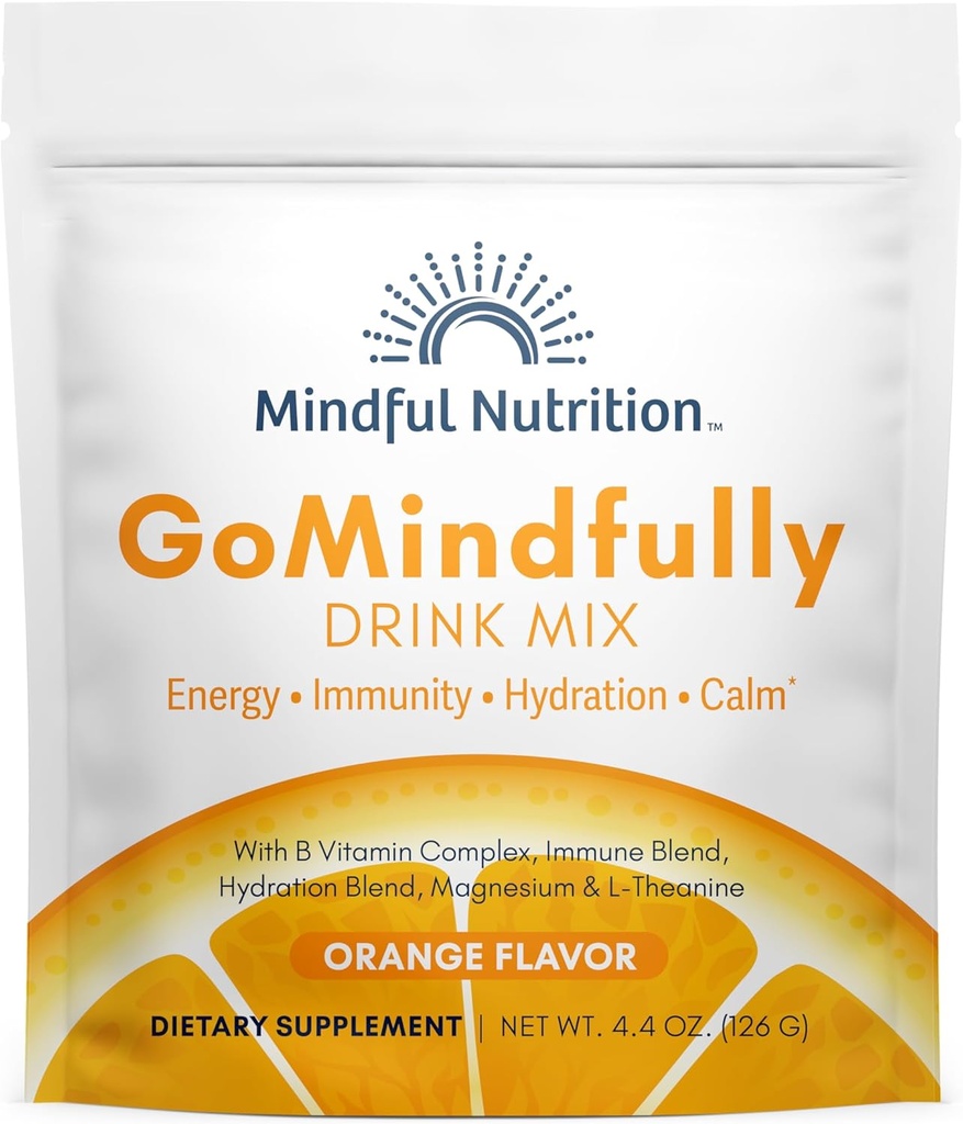 GoMindfully Orange Super Calm Magnesium Powder Drink Mix for Hydration, Recovery, Immunity and Energy with Trace Minerals, Essential Vitamins, L-Theanine and B Vitamin Complex