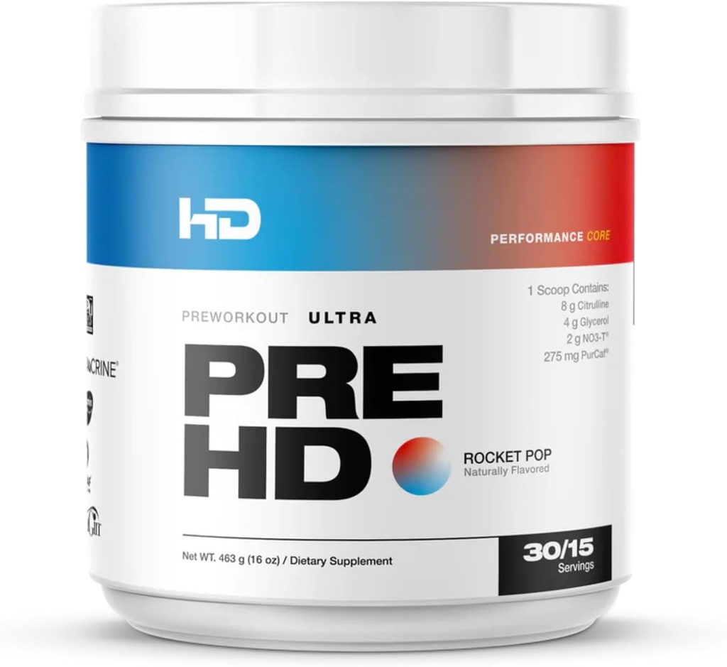 HD MUSCLE PreHD Ultra Pre Workout | シトルリン、NO3-T Nitrates、クレアチン、β Alanine | 275mg カフェイン アス プルカフ | 30/15 サービング(ロケットポップ)