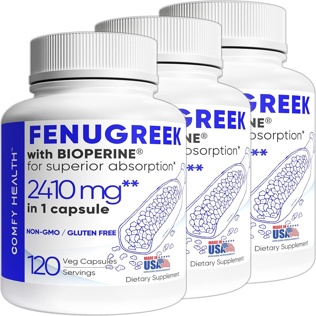 Fenugreekのカプセル、2410のmg、360のサービング、Superiorの吸収のためのBioPerine®が付いているフェヌグリークの丸薬、非GMOのグルテンフリーのフェヌグリークの種エキスの補足、フェノグレコCapsulas