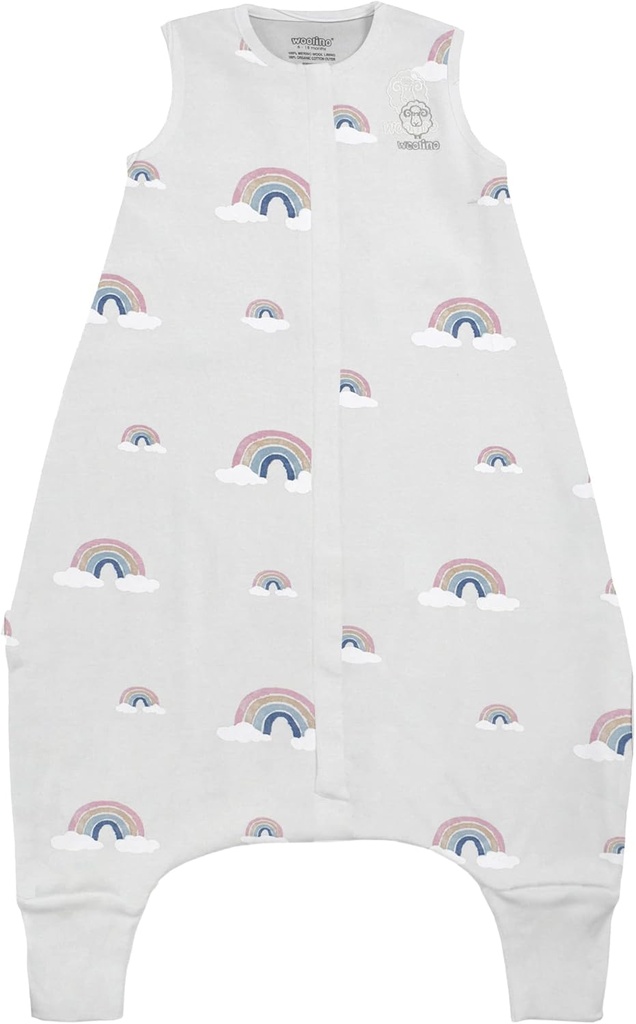 Woolino 4 Season Baby Sleep Bag with feet, Merino Wool and Organic Cotton Walker Sleep Sack, Toddler Sleeping Bag, 18-36m, Rainbow