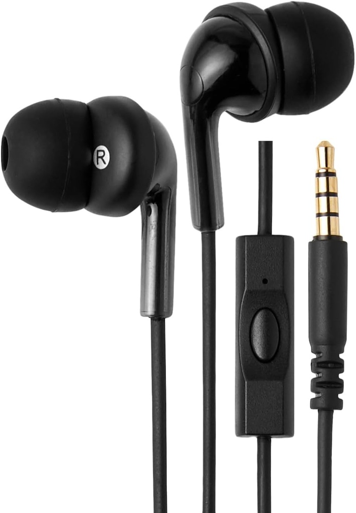   Basics Wired Earbuds with Microphone, In Ear Headphones, 3.5mm Jack, 4.2 ft long cable, S/M/L Ear Tips, Black
