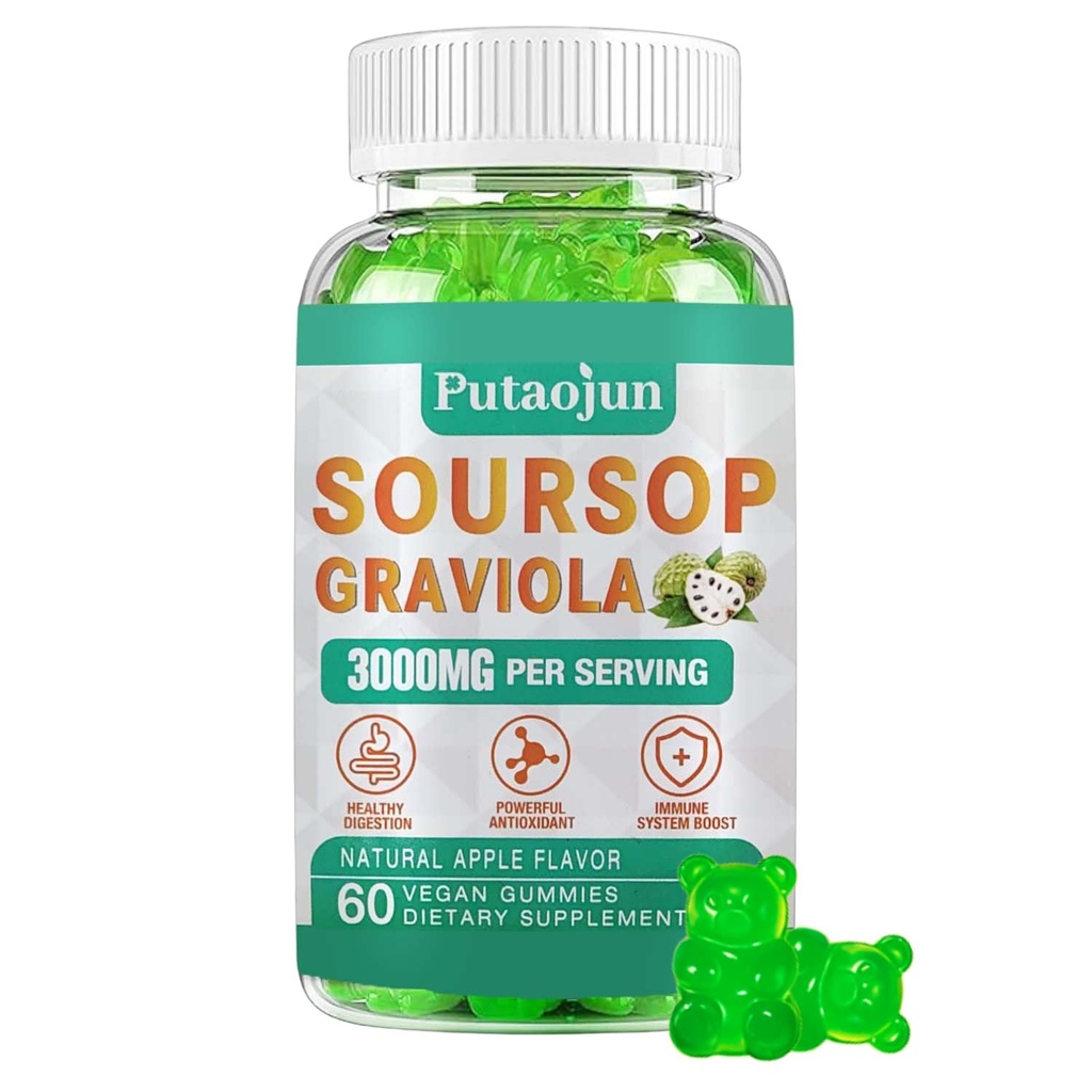 Soursop Graviola Gummies | 2000mg Soursopは、消化器、細胞サポート、免疫サポート、抗酸化剤の抽出物を取り除きます | 高吸収剤 | 非GMO、ビーガン、60グミ