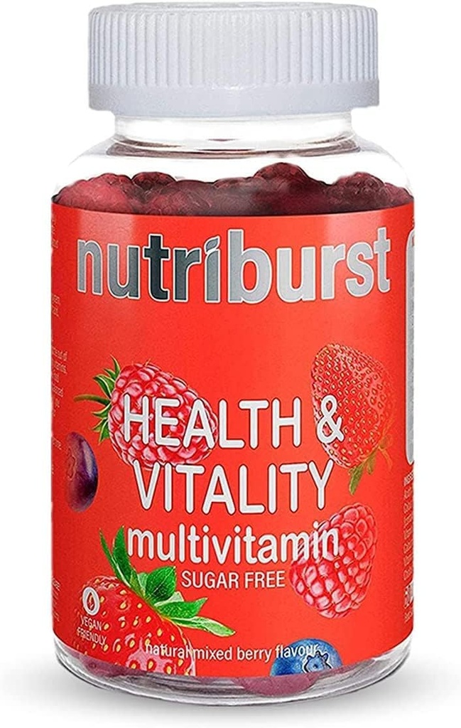 NUTRIBURST – 健康とバイタリティ | 英国 最も信頼されるブランド | 完全菜食主義者のグルテンフリーのマルチビタミン | 必須ビタミン・ビオチンが含まれています | 天然の混合ベリー風味 | 60 グミ