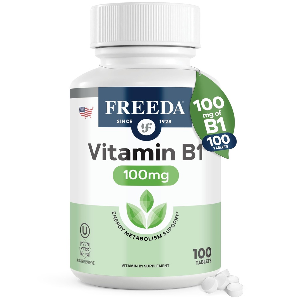 FreedaのビタミンB1のチアミン100mg - エネルギー代謝、神経系の健康 - Kosher、Vegewel、グルテンフリー - Thiamin HCl 100 mgのビタミンB 1 - 純粋なVit B1ビタミンB1サプリメント(100 Ct)