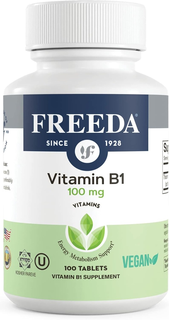 FreedaのビタミンB1のチアミン100mg - エネルギー代謝、神経系の健康 - Kosher、Vegewel、グルテンフリー - Thiamin HCl 100 mgのビタミンB 1 - 純粋なVit B1ビタミンB1サプリメント(100 Ct)