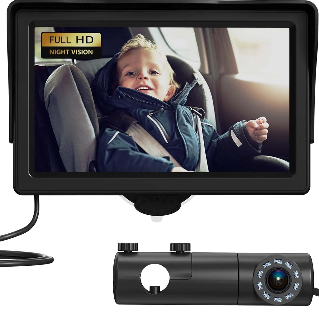 ベビーカーカメラ、HDディスプレイベイビーカーミラーとナイトビジョン機能、モニター付き4.3インチベイビーカーカメラワイドクリアビュー、バックシートカメラリアが赤ちゃんのあらゆる移動を観察