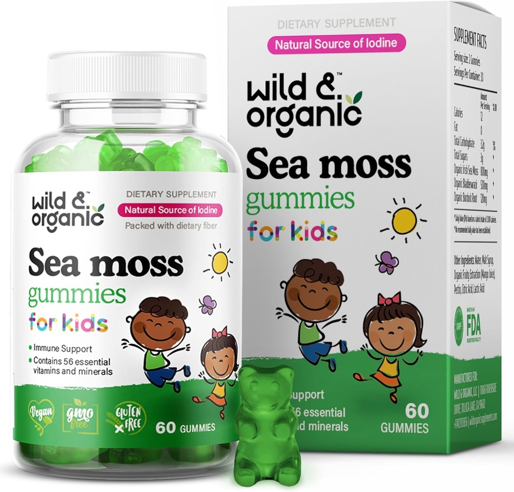 子供のためのワイルド&オーガニックアイリッシュシーモスグミー 800mg - Bladderwrackと免疫サポート - 完全サポートのためのヴィーガンシーモスゲル咀嚼 - 60非GMO海苔ゲルグミー
