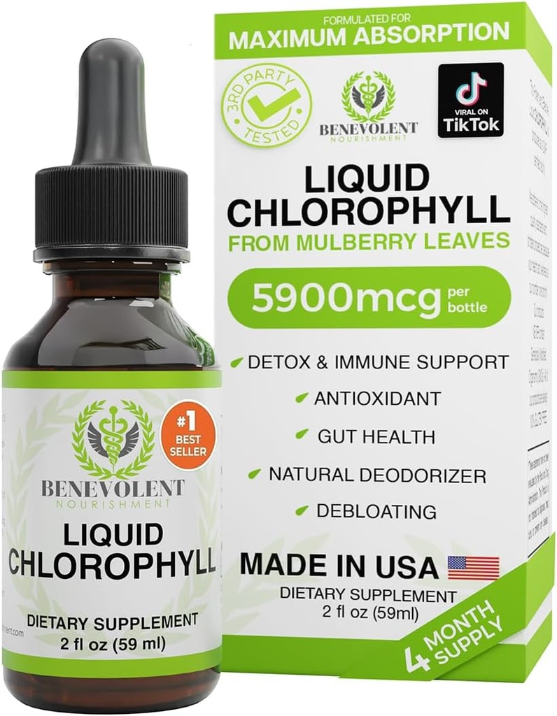 Benevolent Chlorophyllの液体の低下– Detox及び免疫サポート、内部消臭剤及び皮の健康の補足、非GMOの4か月の供給、自然なミントの味