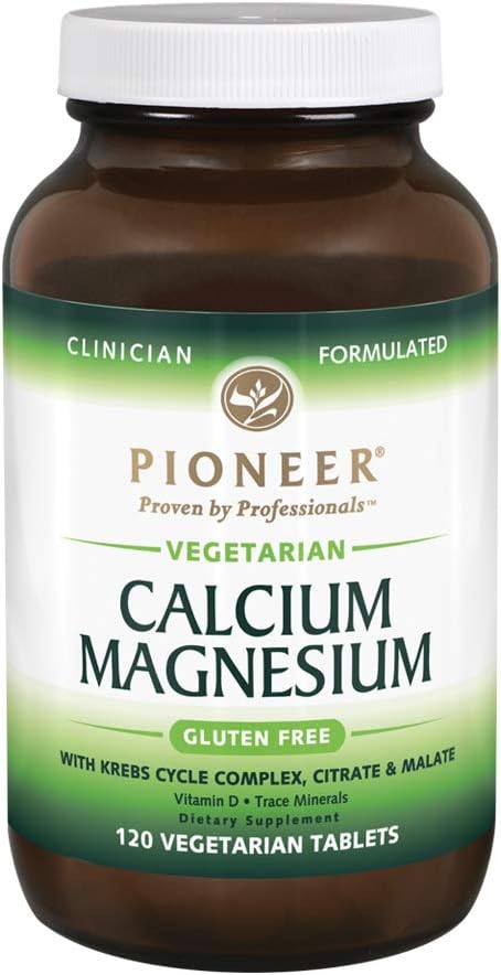 Pioneer Cal Mag & Vitamin D | Calcium & Magnesium Supplement for Adults | High Absorption | Verified Gluten Free | 120 Vegetarian Tablets