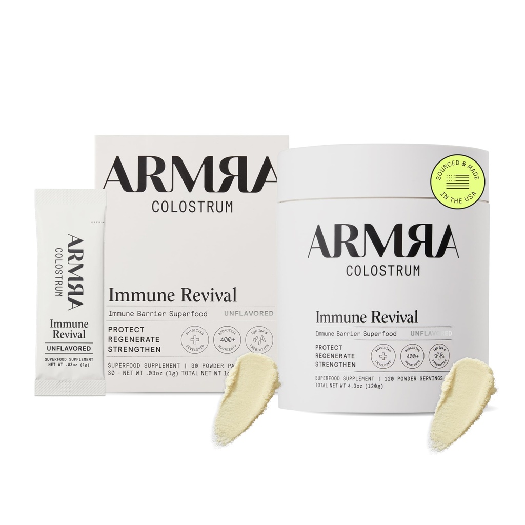ARMRA ColostrumTM プレミアムパウダー、グラスフェッド、グットヘルスブロッティング免疫スキン&ヘア、400以上のバイオアクティブ栄養素、ケト、グルテン&ファットフリーが含まれています(非風味のバンドル  150のサービング)